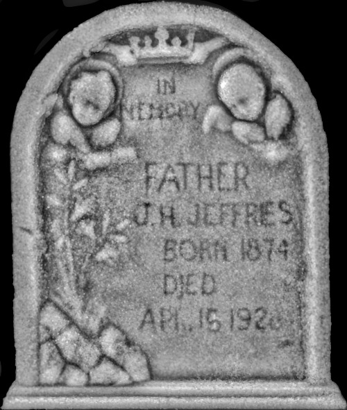 Gravestone of James 'J. H.' Jeffries, altered with contrast by Black Georgetown Foundation staff for readability