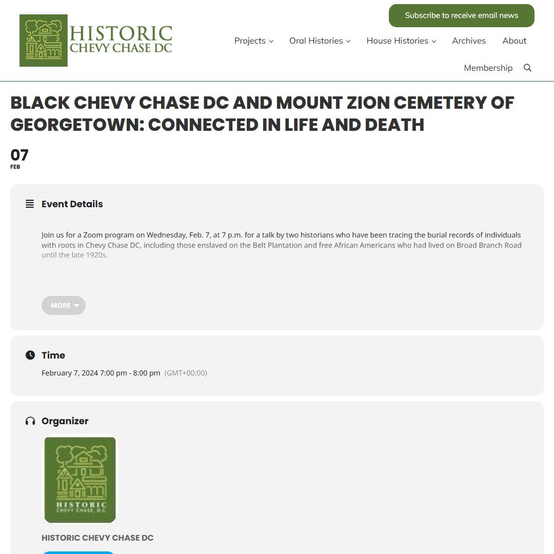 Black Chevy Chase DC and Mount Zion Cemetery of Georgetown: Connected in Life and Death