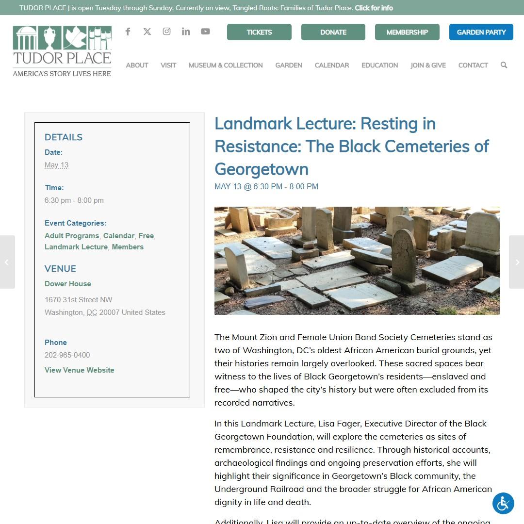 Landmark Lecture: Resting in Resistance: The Black Cemeteries of Georgetown