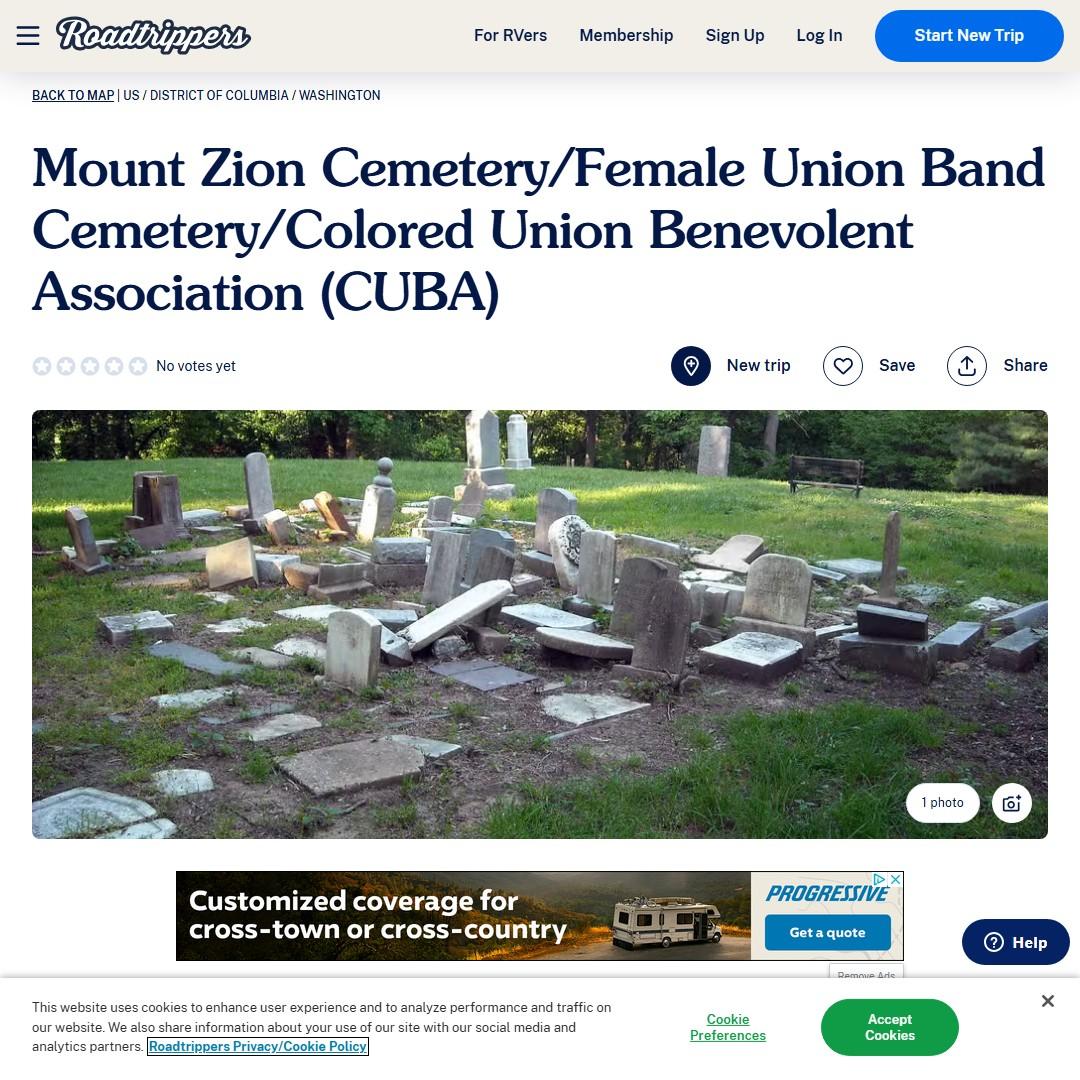 Mount Zion Cemetery/Female Union Band Cemetery/Colored Union Benevolent Association (CUBA), Washington – DC