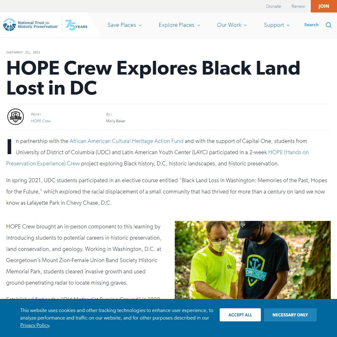 HOPE Crew Explores Black Land Lost in DC